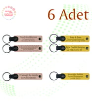 Pudra & Sarı, 6’lı Set, Aile Gecelerine Özel Anı, İsim Yazılabilen Deri Anahtarlık