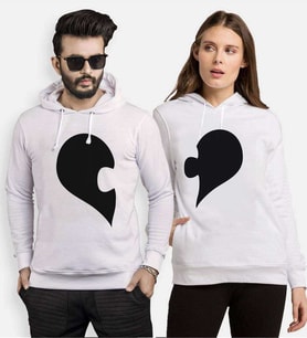 Tshirthane Kalp Puzzle Sevgili Kombinleri Kapüşonlu Kombini (Tek Ürün Fiyatıdır.)