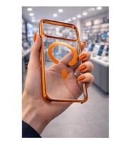 Coverzone iPhone 17 Pro Max ile Uyumlu CrystalEdge MagSafe ile uyumlu ?effaf Logo G�steren Renkli Kenarl? Darbeye Dayan?kl? Premium K?l?f Turuncu
