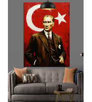 Türk Bayrağı Önünde Atatürk Portresi Dekoratif Kanvas - Mdf Ahşap Tablo