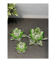 Dekoratif Kristal Cam Üçlü Cam Lotus Mumluk Yeşil