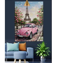 Pembe vosvos araba Paris eyfel kulesi  Dekoratif Kanvas - Mdf Ahşap Tablo