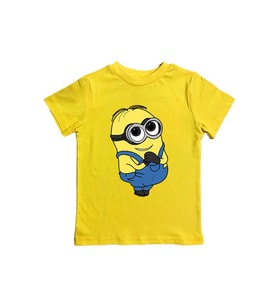 Minions baskılı pamuklu penye kumaş yazlık çocuk tişört (Sarı)