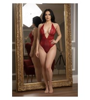 #FanteziBabydoll Kadın Transparan Dantel Detaylı Şık Esnek Tasarım Lüks Modern Giyim Kırmızı Taşlı B
