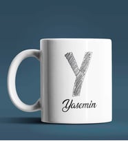 Kişiye Özel Y Harfi Temalı Kara Kalem Tasarım Beyaz Renk Kupa