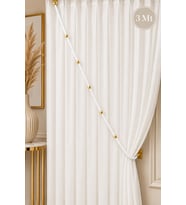 Beyaz Kruvaze Perde Tavan Korniş Bağlama Halatı - Gold Detaylı - Perde Süsü - 3 Metre - 1 Adet