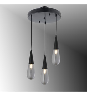 TT023-3Y-FULL-SY TT Aydınlatma Mat Siyah 3 lü Damla Modeli Yuvarlak Avize