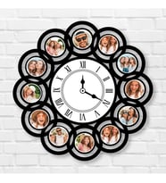 Kişiye Özel 12 Fotoğraflı Duvar Saati - Kişiye Özel Duvar Tablosu (UV BASKI) UV-Baskı teknolojisiyle gerçekleştirilen bu üründe fotoğraflarınız solma ve çıkma yapmaz. (Siyah)