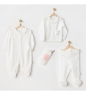 Andywawa Ac24501 Petit Love Newborn Tüllü 4 Parça Set Ekru