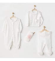 Andywawa Ac24501 Petit Love Newborn Tüllü 4 Parça Set Ekru