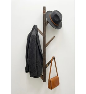 O&a Wood Doğal Ahşap Vestiyer, Dekoratif 6 Askılı Portmanto, Vintage Elbise Askısı Siyah