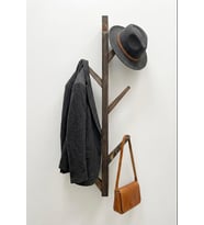 O&a Wood Doğal Ahşap Vestiyer, Dekoratif 6 Askılı Portmanto, Vintage Elbise Askısı Siyah