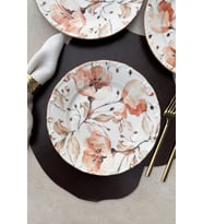 Nostalji Grandma Mat Gold 6 Kişilik Porselen Pembe Çiçekli Servis Tabak Takımı