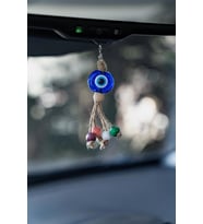 Anahtarlık Kötü Göz Kovucu Nazar Hand Made Hasır Renkli Ahşap Boncuklu Nazarlık Çanta Araba Süsü