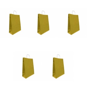 Büküm Saplı Kraft Kağıt Çanta Karton Hediyelik Poşet Torba - Altın Sarı-18x24 Cm. - 5 Adetlik Paket