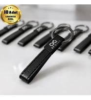 Logonuza Özel 10 Adet 2411 Çift Taraf Lazer Baskılı Siyah Metal Suni Deri Anahtarlık