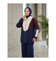 Garni Detay Fermuarlı Pantolonlu Takım-Bordo