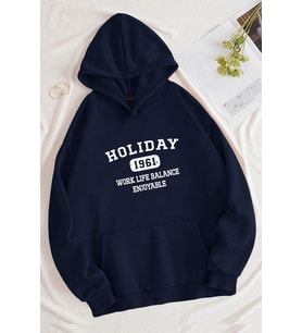 Holiday Baskılı Oversize Sweatshirt (Lacivert)
