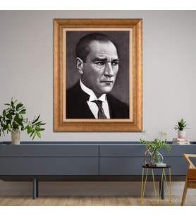 Altın Paspartulu Atatürk  Çerçeveli Tablo C1148 (Gold)