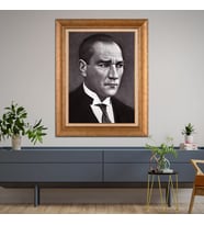 Altın Paspartulu Atatürk  Çerçeveli Tablo C1148 (Gold)