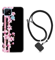 Realme C11 C21 C21Y C25Y C11 2021 Kılıf Boyun Askılı Silikon Pink Flowers 3 1393