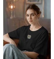 Scottish Fold Kedi Baskılı Kadın Oversize Tişört – Minimal Cat Tasarım