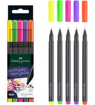 Lexroo Grip Finepen İnce Keçe Uçlu Kalem Seti, 5’li, Neon Renkler, 0.4 mm, Metal Destekli