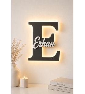 LED Işıklı Kişiye Özel Harf Dekoru Bebek & Çocuk Odası Duvar ve Kapı Süsü