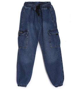 Beli Bağcıklı Kargo Cep Bol Kesim Kız Çocuk Kot Pantolon 10-14 Yaş Lacivert