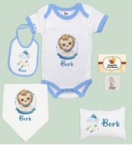 BK Kids Kişiye Özel İsimli 6 Parça Mavi Bebek Body Zıbın Battaniye ve Yastık Hediye Seti, Yeni Doğan Bebek Giyim Hediyesi-2