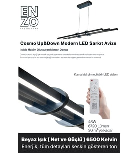 Cosmo Füme LED Tavan Avize – Kumandalı Dim Edilebilir – Aşağı Işık