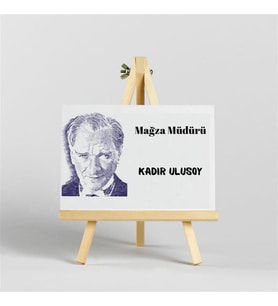Kişiye Özel Atatürk Tasarımlı İroka Ayaklı Masa Üstü İsimlik