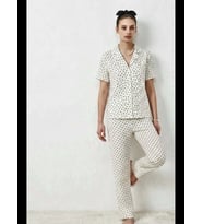 Night V Yaka Kapama Lastik Bel Pijama Takımı