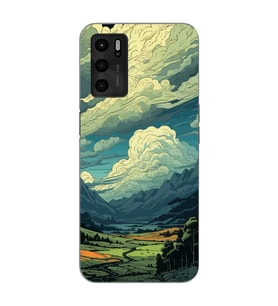 Oppo A16 Uyumlu Doğa ve Bulut Desenli Şeffaf Telefon Kılıfı