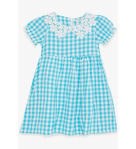 Breeze Kız Çocuk Elbise Ekose Desenli Güpürlü 2-6 Yaş, Turkuaz