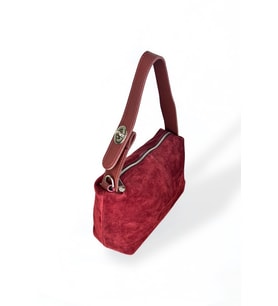 Süet Omuz Çantası, Bordo Renk, Leopar Desenli İç Astar, Metal Fermuarlı (Bordo)