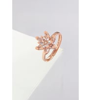 Beyaz Zirkon Taşlı Rose Renk Ayarlanabilir Lotus Gümüş Bayan Yüzük