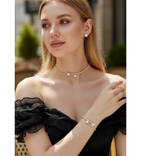 Vip Gold Taşlı Kolye Bileklik Küpe Set - 26set10