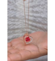925 Ayar Gümüş Rose Kırmızı Gül Kalp Kolye