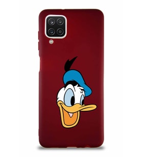 Samsung Galaxy A12 Soft Premier Kapak Donald Duck-A Tasarımlı Silikon Kılıf - Mürdüm (Şeffaf)
