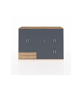 Hyperion Dolap 12 Raflı 2 Çekmeceli 7 Kapaklı 220x44x163 Çam-Antrasit/Çam