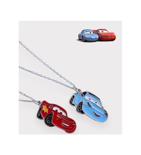 Mcqueen & Sally Kırmızı Mavi Şimşek Cars Çift Kolye (Gümüş)