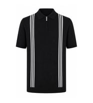 Trender Yarım Fermuarlı Siyah - Beyaz Erkek Polo Yaka T-shirt 17439