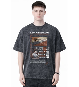Attack On Titan Levi Ackerman Anime Baskılı Unisex Oversize Eskitme Yıkamalı Tişört