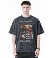 Attack On Titan Levi Ackerman Anime Baskılı Unisex Oversize Eskitme Yıkamalı Tişört