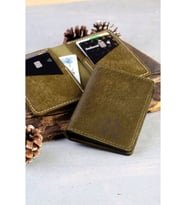 Kişiye Özel İsimli El Yapımı Hakiki Deri Yeşil Cüzdan Tip Kartlık+Anahtarlık Set- Grain Slim
