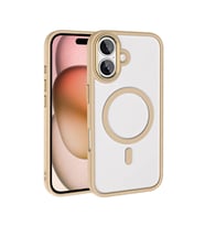 Apple iPhone 16 Plus Uyumlu Kılıf Wireless Şarj Özellikli Zore Krom M-safe Silikon Kapak (Gold)