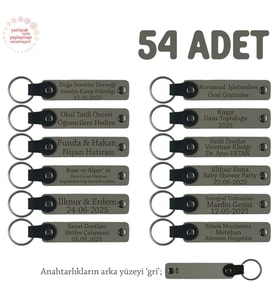 Kül Gri & Gri, Hamile Anneye Doğum Hatırası, İsim Ve Özel Mesaj Yazılan 54'lü Anahtarlık Set