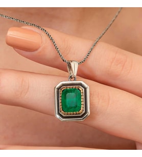 Gümüş Yeşil Taşlı Otantik Kadın Kolye SL9640