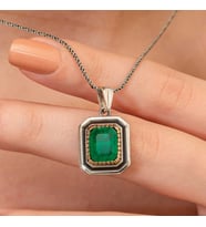 Gümüş Yeşil Taşlı Otantik Kadın Kolye SL9640